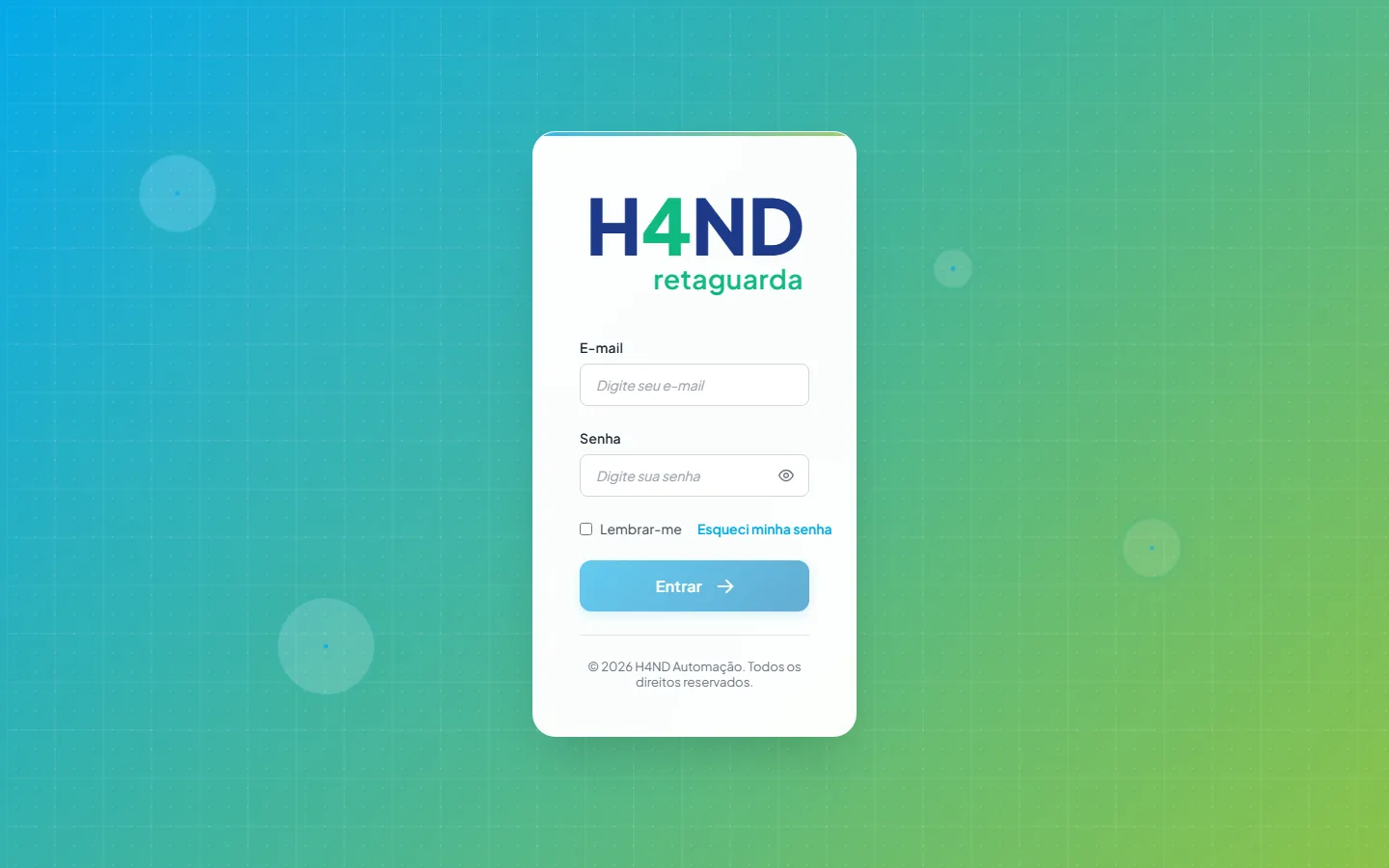 Tela de login da Retaguarda
